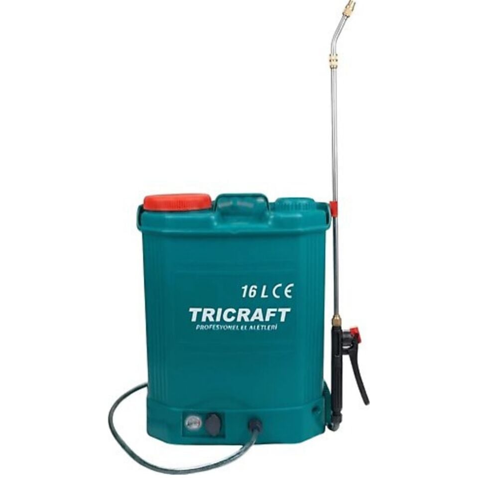 Tricraft 16 Lt Şarjlı İlaçlama Makinesi Bahçe Tarla Pompası Akülü Sırt Tipi